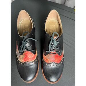 L'Artiste Spring Step Bardot EU 40 Leather Floral Oxford Heels Black Red